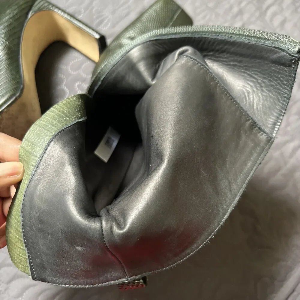 Miista Marcelle Bottle Green Snake Skin Genuine Leather Boots SZ EU40/US9.5/UK 7